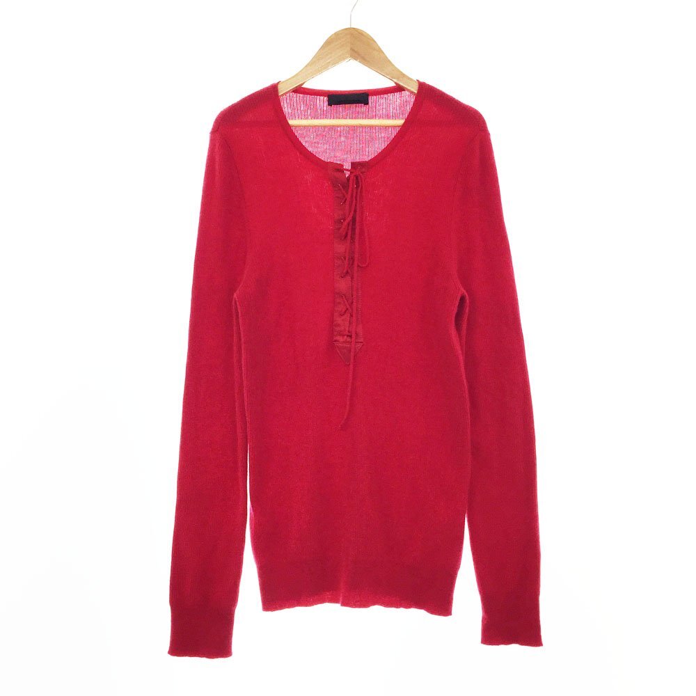 ★ALEXANDER MCQUEEN アレキサンダーマックイーン 長袖 装飾付き カシミヤ ニット サイズM レディース レッド セーター シルク 1BB/93663拍卖