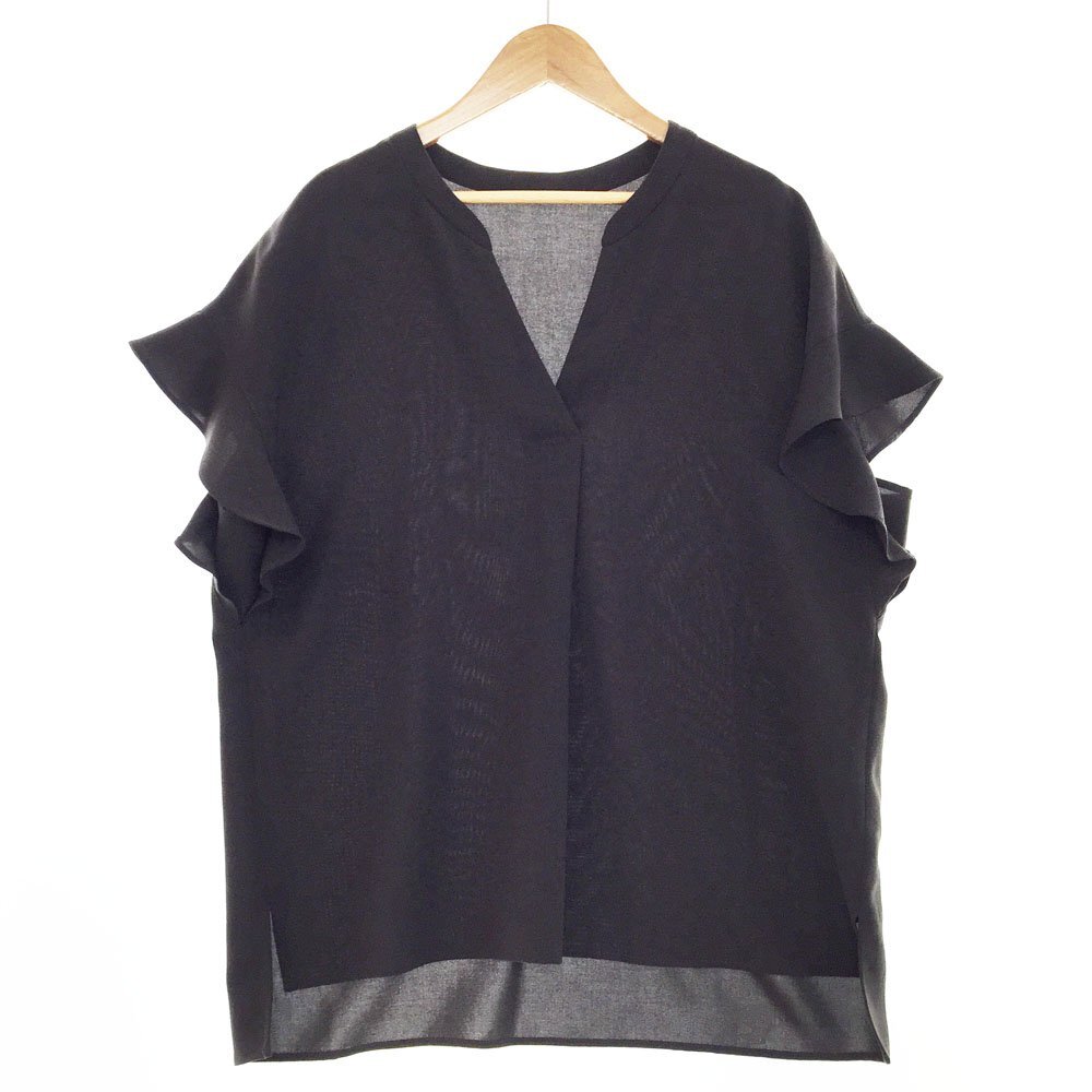 ★2020SS 美品 spick and spanスピックアンドスパン 半袖スキッパーブラウス サイズF レディース グレー 20-051-200-2012-1-0 1BA/93814拍卖