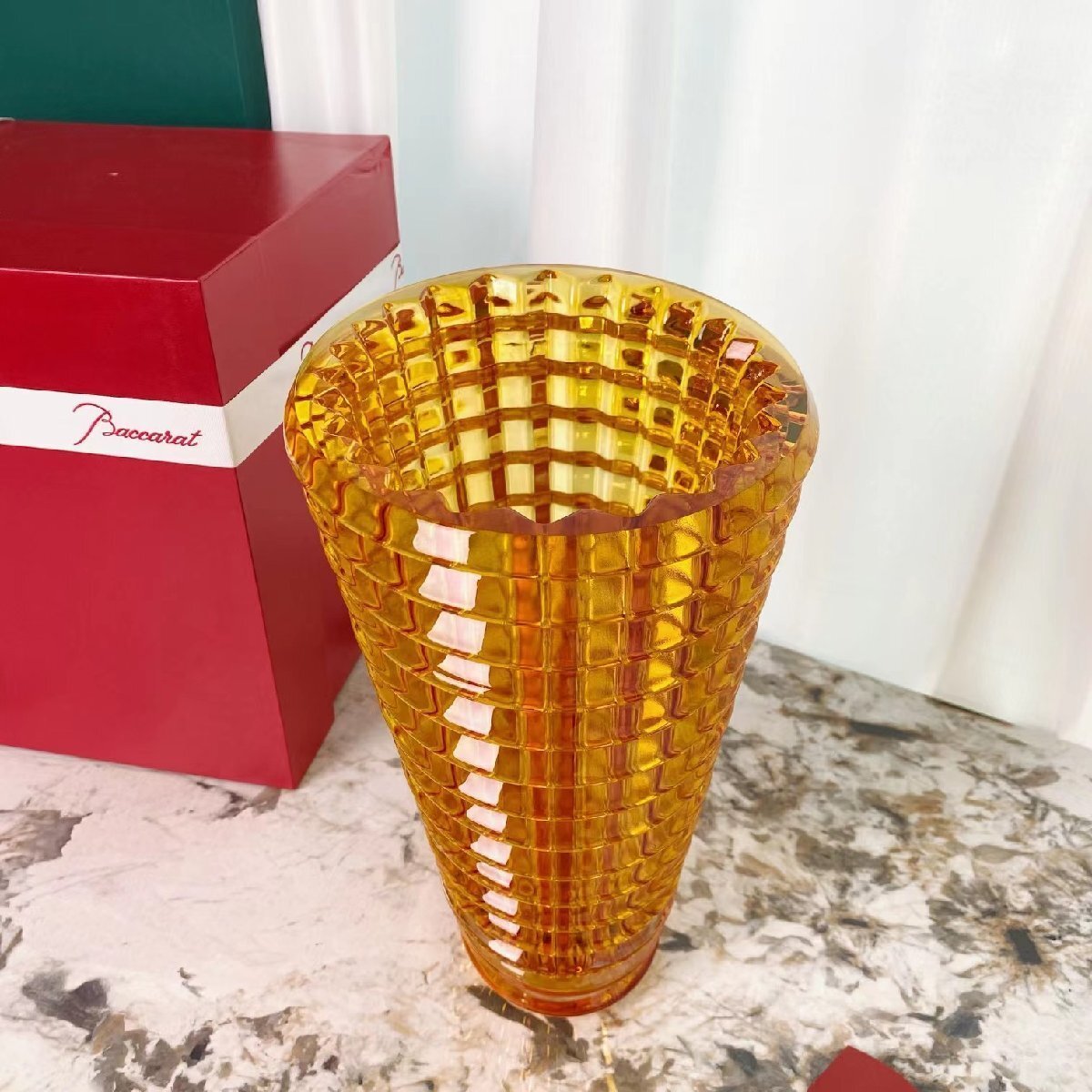 バカラ Baccarat 花瓶 EYE アイ クリスタルガラス  置物 L  イエロー 黄色 ms0133拍卖