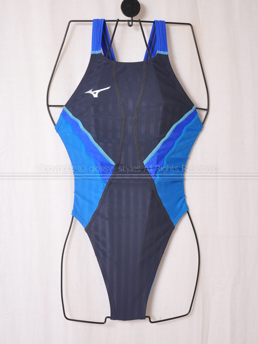 K2046-03■新品 mizuno ミズノ 別注 ストリームアクセラ ハイカット競泳水着 ハイレグ N2JQ8214 ブラック×ブルー×ライトブルー L拍卖
