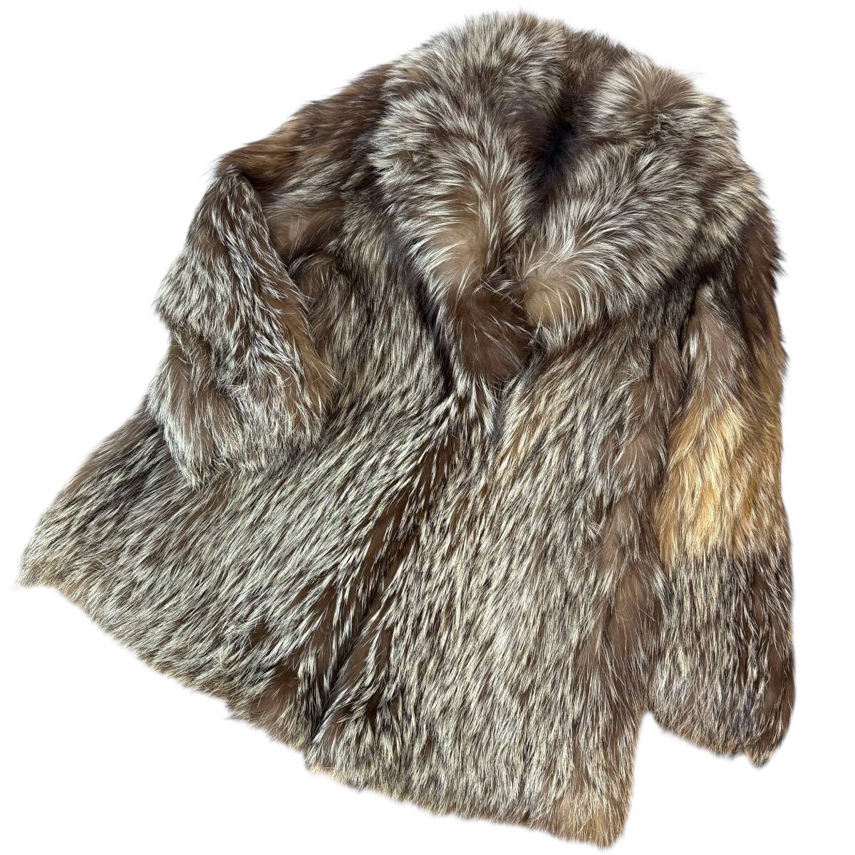極美品●XL相当 SAGA FOX 3093 サガフォックス 金サガ シルバーフォックス ハーフコート 本毛皮 リアルファー FUR レディース ボリューム◎拍卖