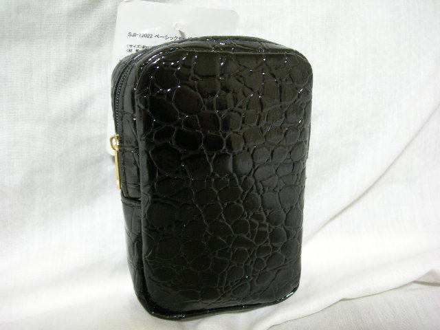 新品 たばこケース たばこポーチ シガレットケース 黒 レザー調 クロコ型押し拍卖