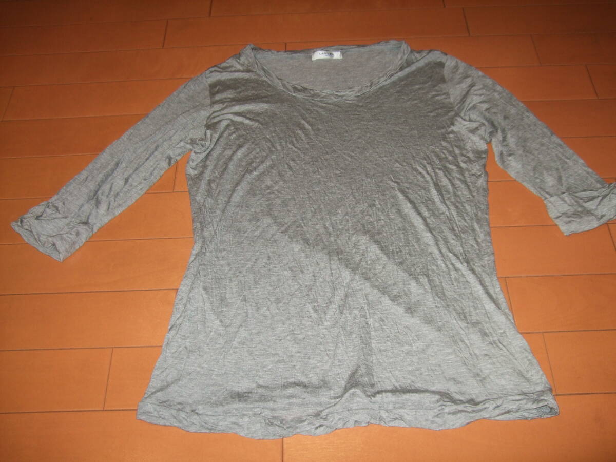 良品送料込即決☆LANVIN en Bleu ワンポイントリボン付 レーヨンカットソー☆グレー 日本製拍卖