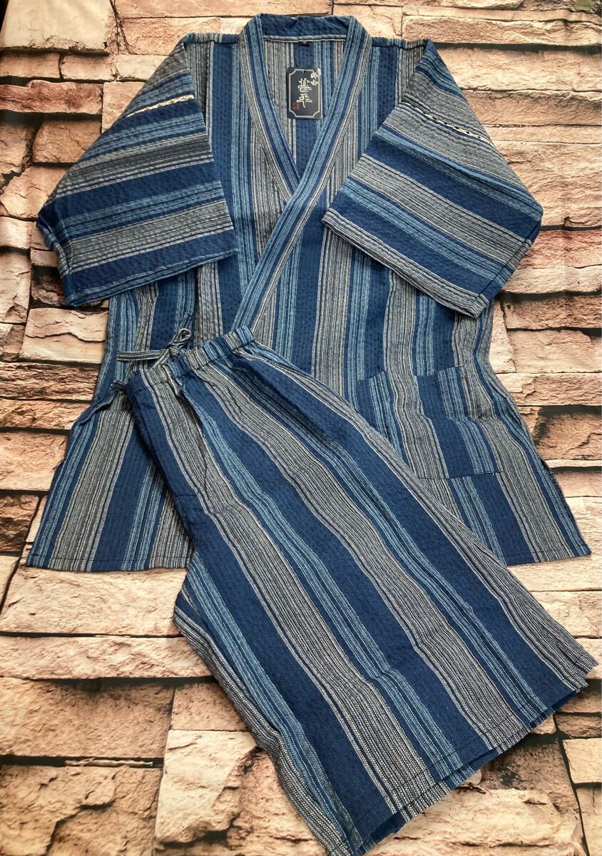 送料無料!さらっと爽やか涼感素材!通気性がよく蒸れにくい!しじら綿混メンズ甚平B柄1組拍卖