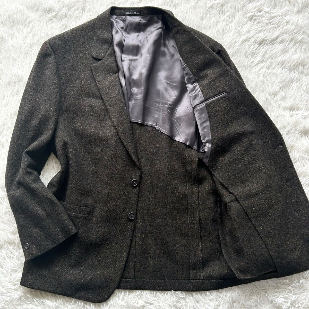 未使用に近い●希少L●GIANNI VERSACE ジャンニ ヴェルサーチ テーラードジャケット メランジ ツイード 背抜き グリーン 48拍卖