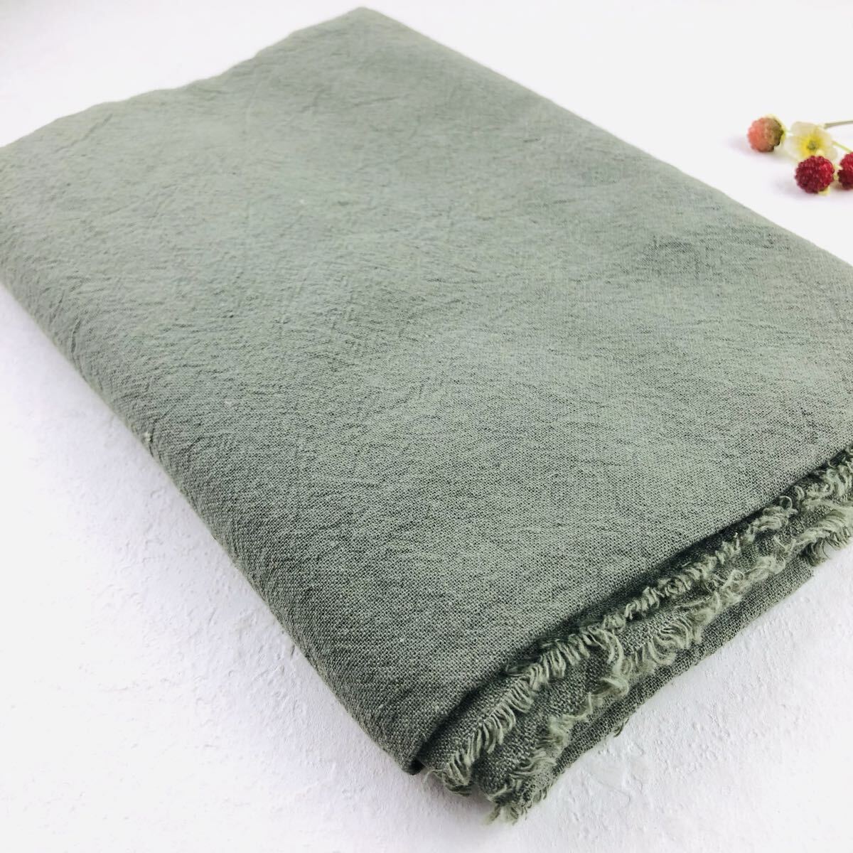 50cm 綿麻ワッシャー 105×50 無地 はぎれ 生地 先染め ワッシャー生地 ライトカーキ拍卖