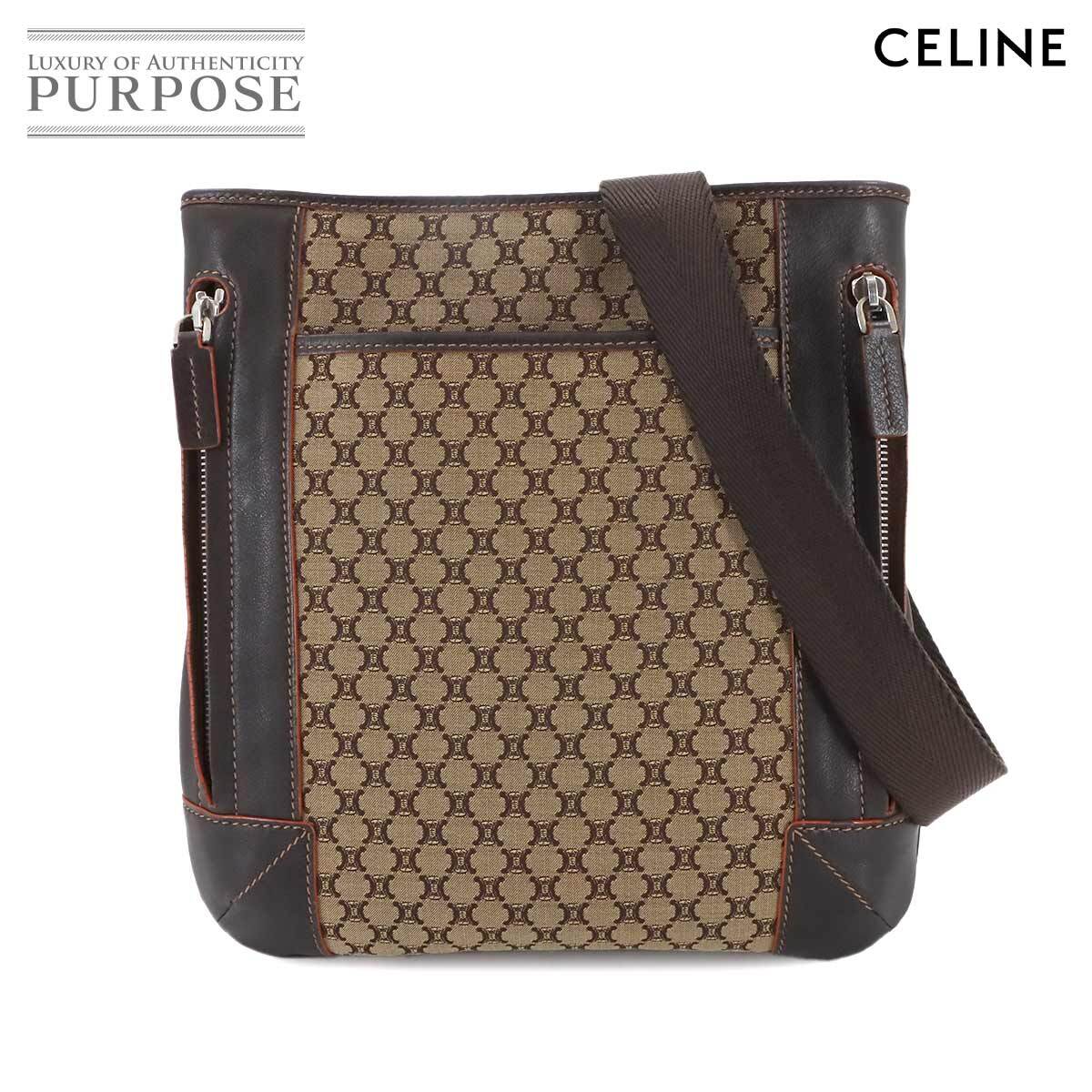 セリーヌ CELINE マカダム ショルダー バッグ キャンバス レザー ベージュ ブラウン シルバー 金具 ヴィンテージ 90290111拍卖