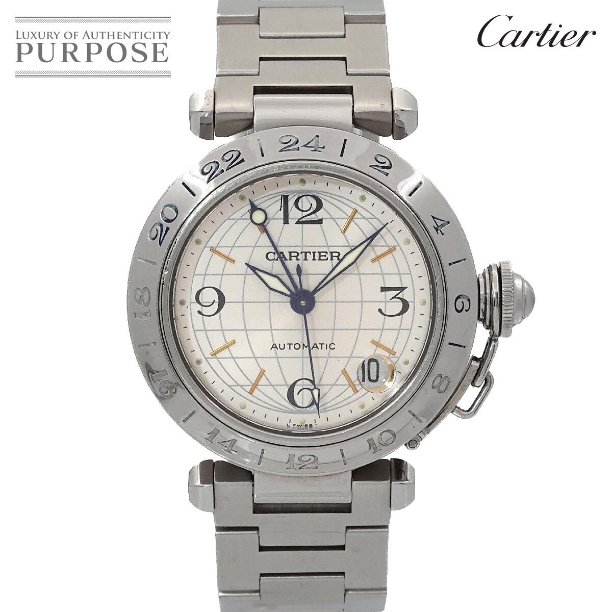 カルティエ Cartier パシャC メリディアン GMT W31029M7 ボーイズ 腕時計 デイト シルバー オートマ 自動巻き PashaC 90293981拍卖