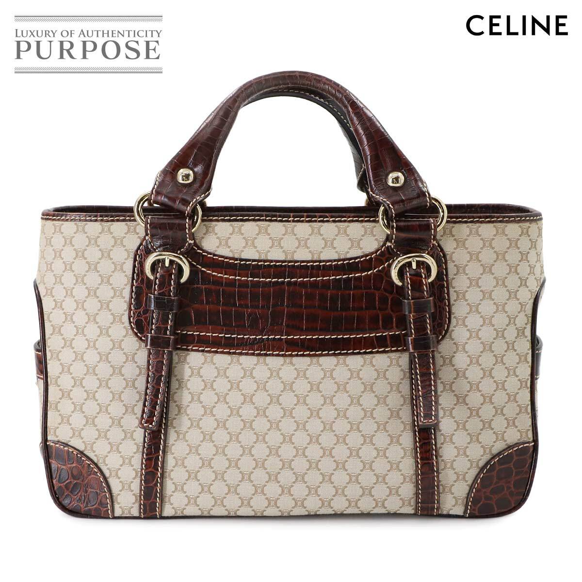 セリーヌ CELINE マカダム ブギーバッグ ハンド バッグ キャンバス レザー ベージュ ブラウン ヴィンテージ 90292620拍卖