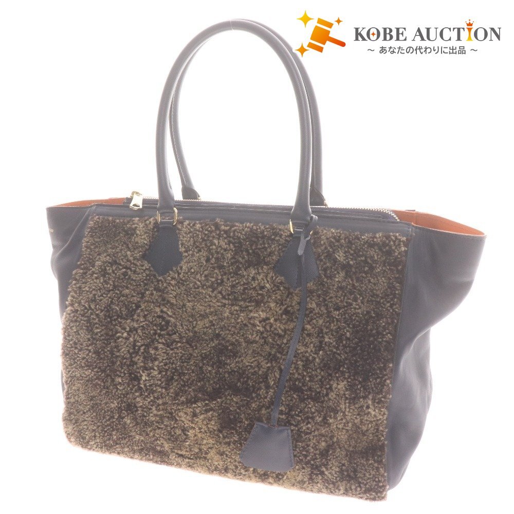 ■ ADMJ エーディーエムジェイ トートバッグ A350267 鞄 ボア ファスナー ロゴ レディース ネイビー拍卖