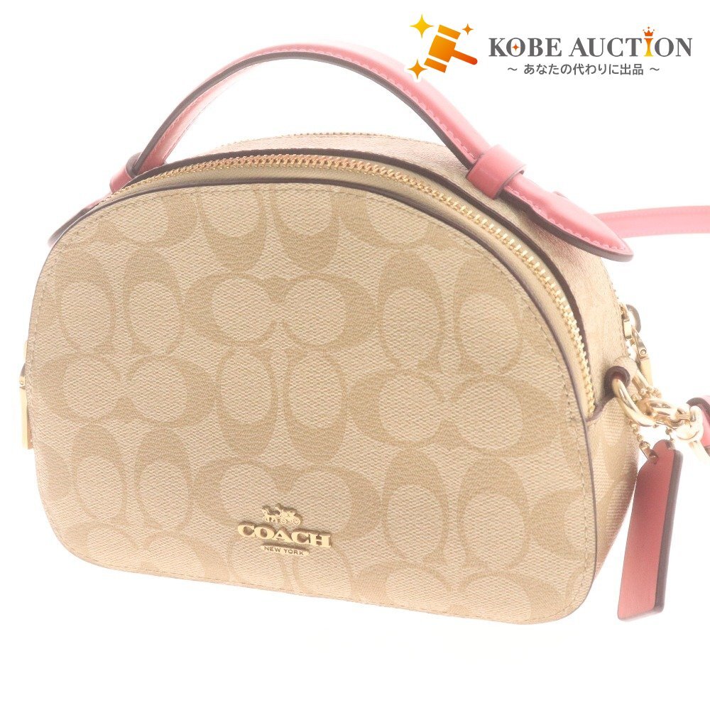 ■ コーチ ショルダー ハンドバッグ シグネチャーミニセレナ C2132-1591 鞄 革 レザー 2way モノグラム柄 ロゴ レディース ライトベージュ拍卖