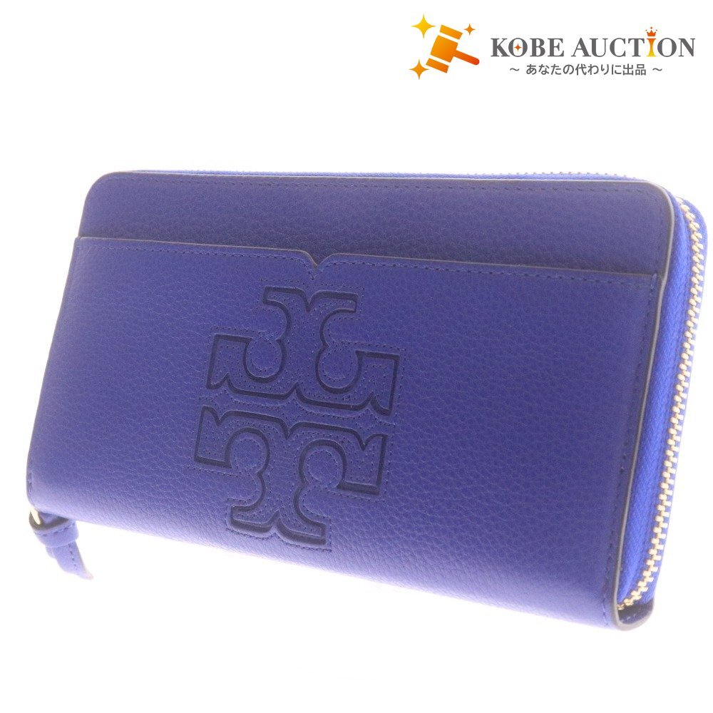 ■ トリーバーチ 長財布 32172 ラウンドファスナー 小銭入れ 札入れ カード入れ モノグラム柄 ロゴ メンズ ブルー 付属品付き 未使用拍卖