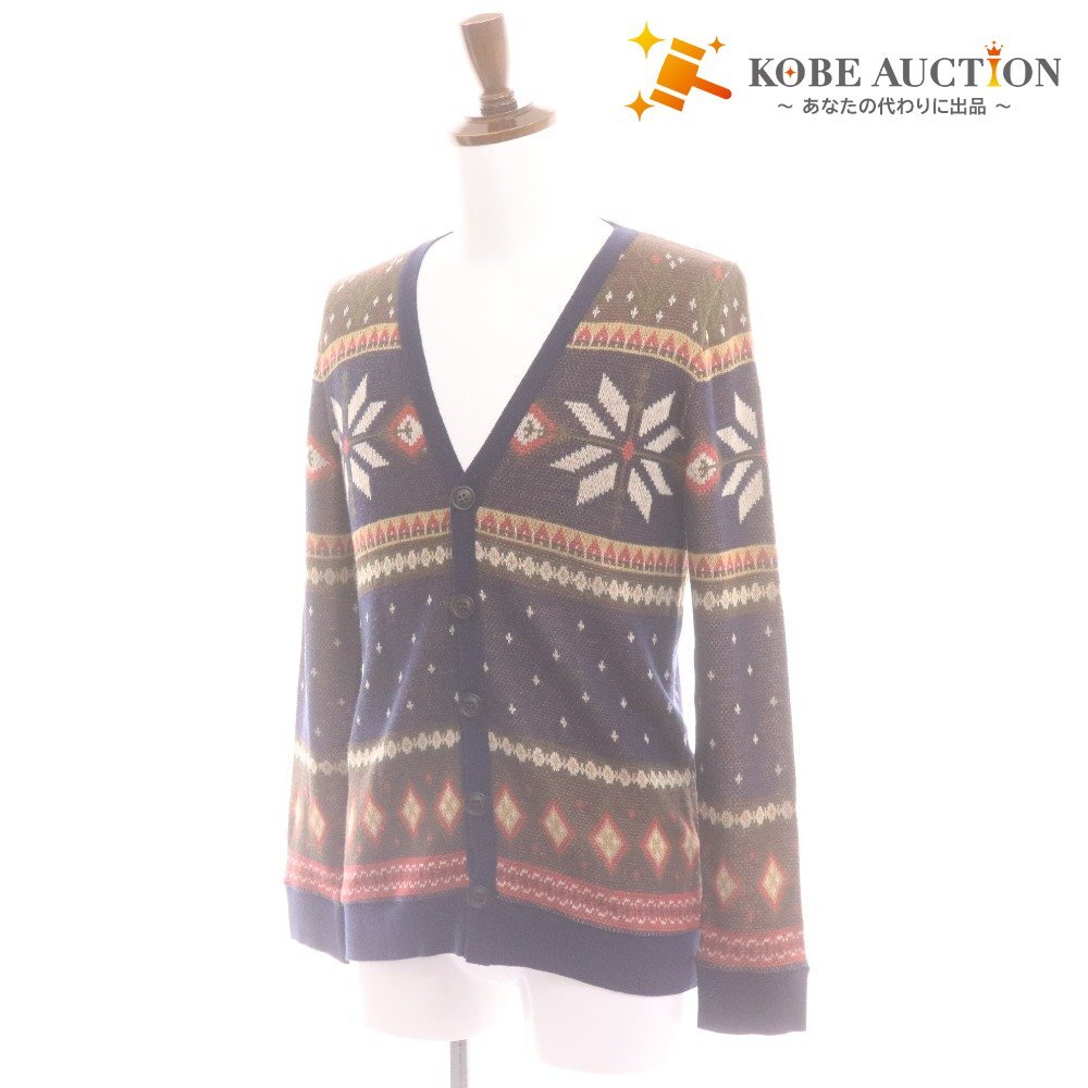 ■ glamb グラム カーディガン 長袖 トップス アウター ニット Vネック ノルディック柄 日本製 メンズ 2 マルチカラー ネイビー ブラウン拍卖