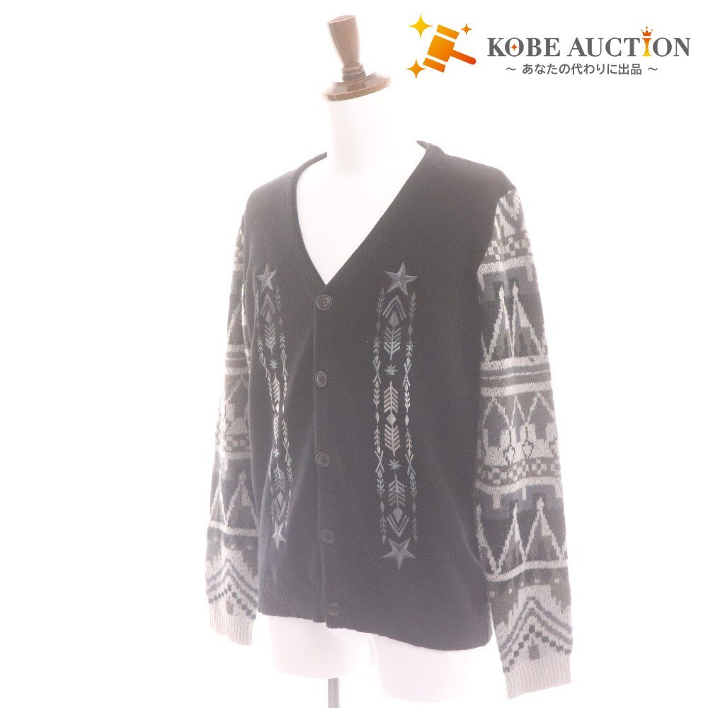 ■ glamb グラム カーディガン 長袖 トップス アウター ニット Vネック ノルディック柄 メンズ 2 黒 グレー系拍卖
