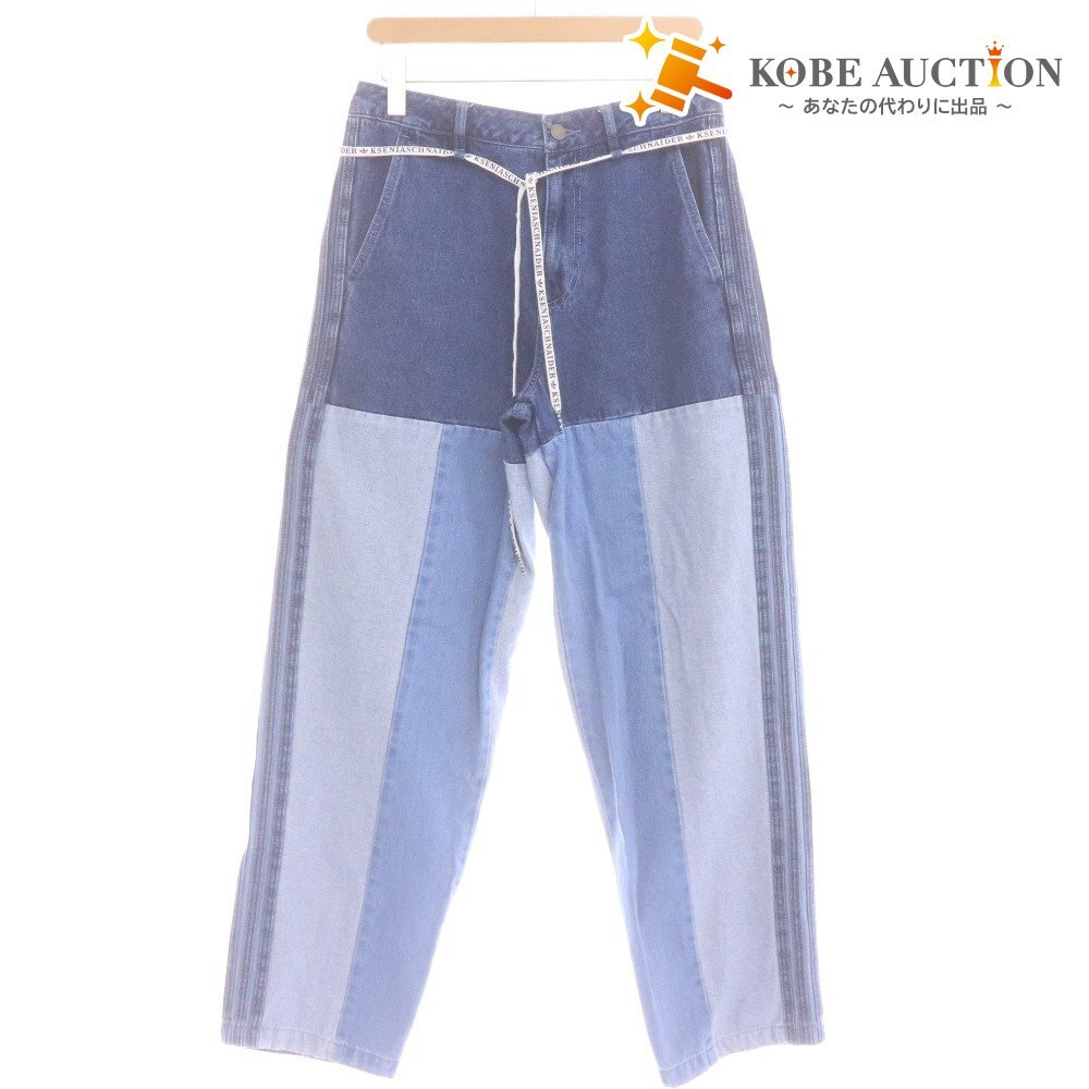 ■ アディダス KSENIASCHNAIDER デニムパンツ パッチワークジーンズ ボトムス 総柄 メンズ 28インチ マルチカラー ネイビー ブルー系拍卖