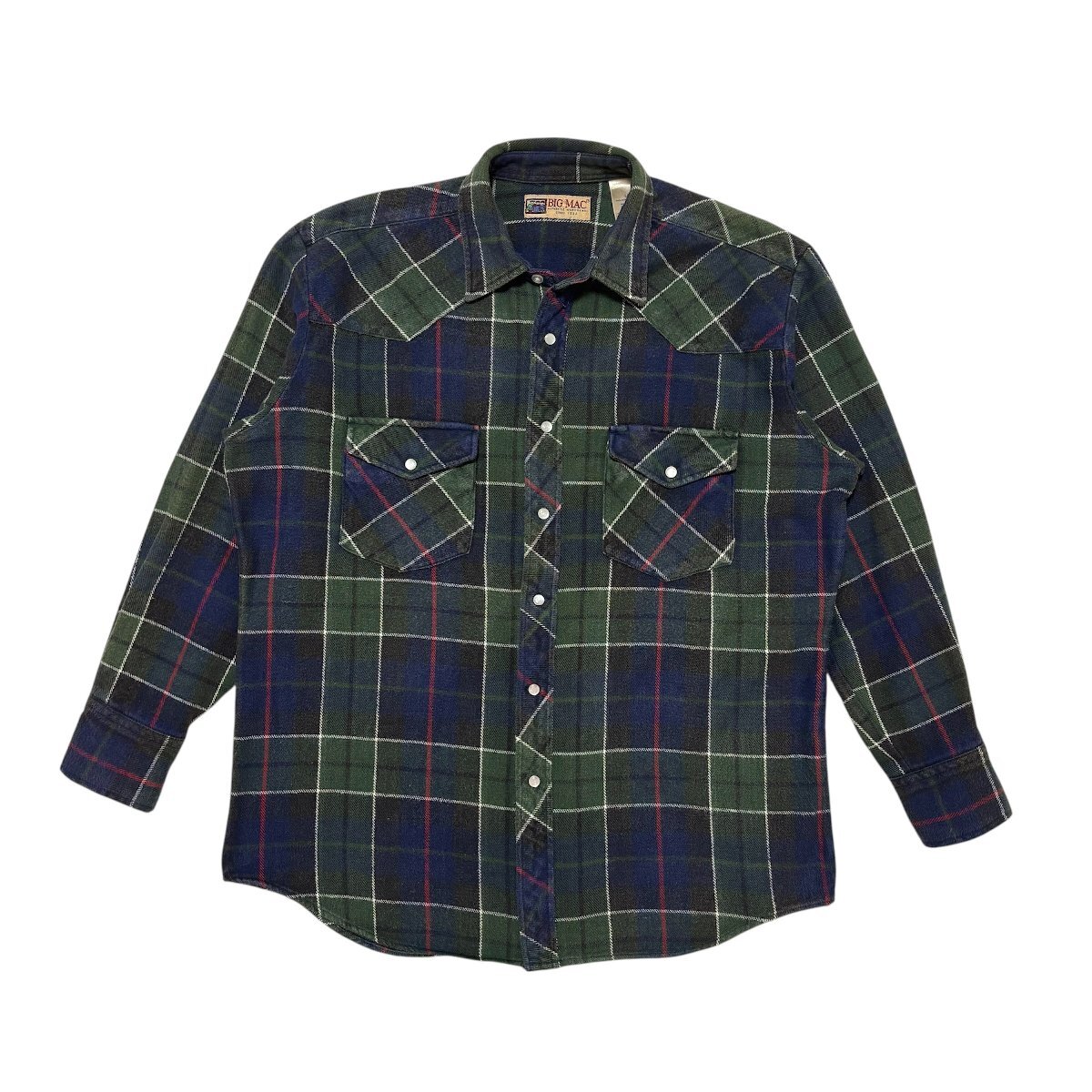 中古 ビッグマック BIG MAC ウエスタンシャツ フランネルシャツ クリーニング済み 90s 厚手 ヘビネル チェック柄 メンズ L拍卖