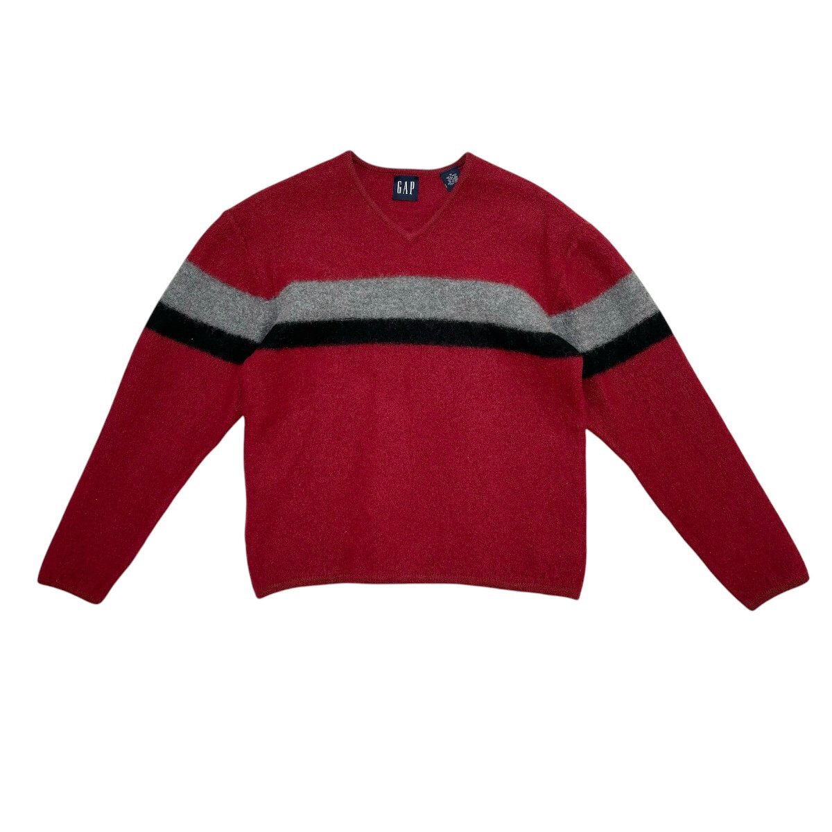 中古 オールドギャップ old GAP ブイネックセーター クリーニング済み 90s ウール レッド グレー ブラック 旧タグ レディース Mサイズ拍卖