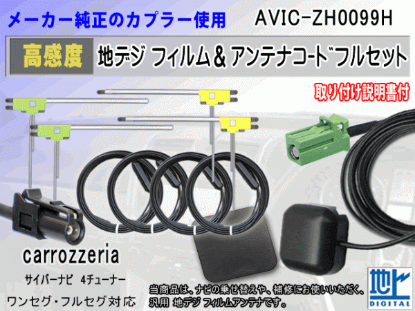 AVIC-ZH0099H カロッツェリア HF201コード 4本 L型 フィルム アンテナ 4枚 GPSアンテナ 1個 アースプレート 1枚 フルセグ 地デジ RG14拍卖