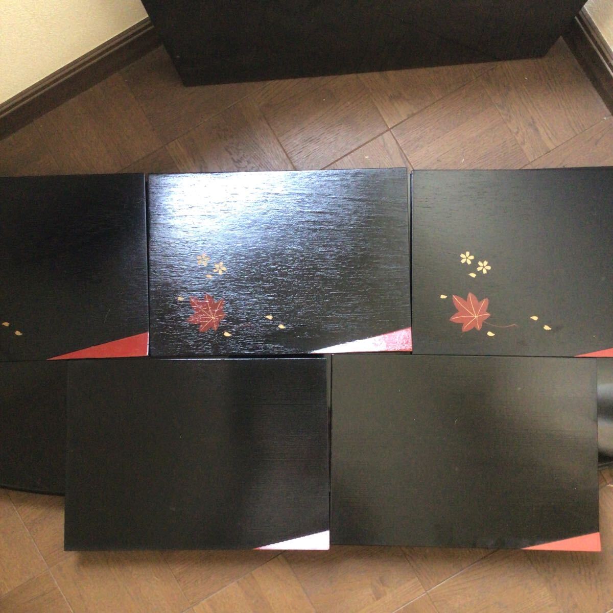 漆器 木製 懐石 膳 5枚セット 盆拍卖