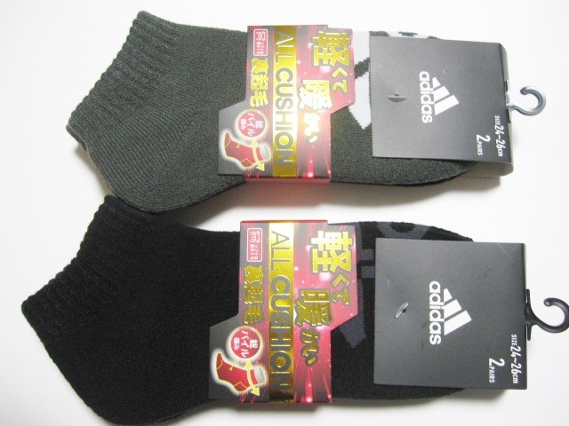 *送料無料*新品*アディダス*24-26㎝*裏起毛ソックス2足×2*軽くて暖かい*ALL CUSHION*総パイル編み*ソフトな履きくち*adidas*拍卖