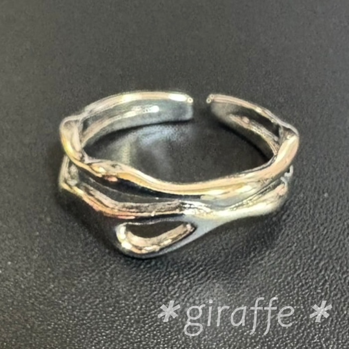 A922 匿名配送 指輪 レディース メンズ シルバー リング ウェーブデザイン 曲線 フリーサイズ サイズ調節可能 拍卖