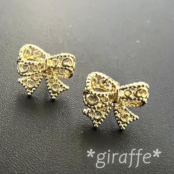 B603 匿名配送 ピアス レディース リボン ゴールド s925 ハート スタッドピアス拍卖