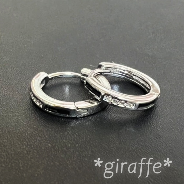 B465 匿名配送 リングピアス レディース ジルコニア ブラック s925 シルバー フープピアス シンプル 拍卖