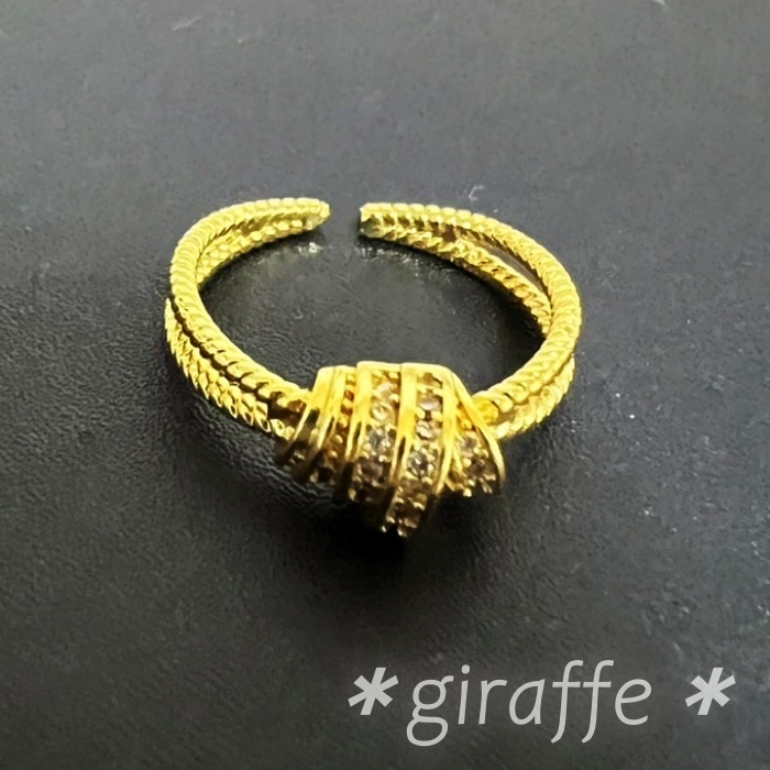 A810 匿名配送 指輪 リング ジルコニア ゴールド リング s925 ノット 結び目 フリーサイズ サイズ調節可能拍卖