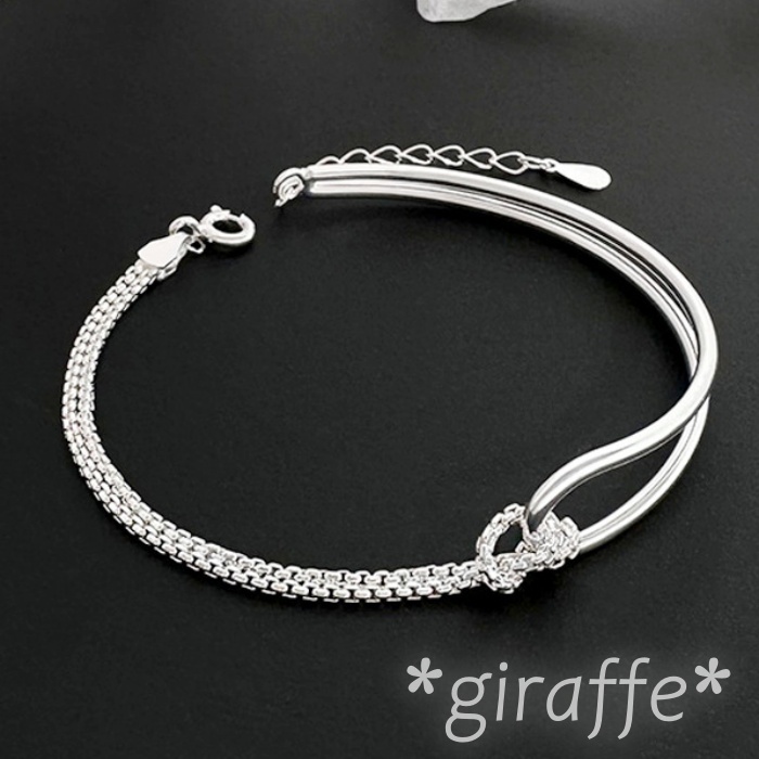 D032 匿名配送 ブレスレット レディース 二連 チェーン ノット シルバー拍卖