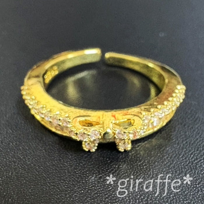 A955 匿名配送 指輪 レディース ゴールド ジルコニア リング リボン s925 フリーサイズ サイズ調節可能 蝶結び フォーマル 上品 拍卖