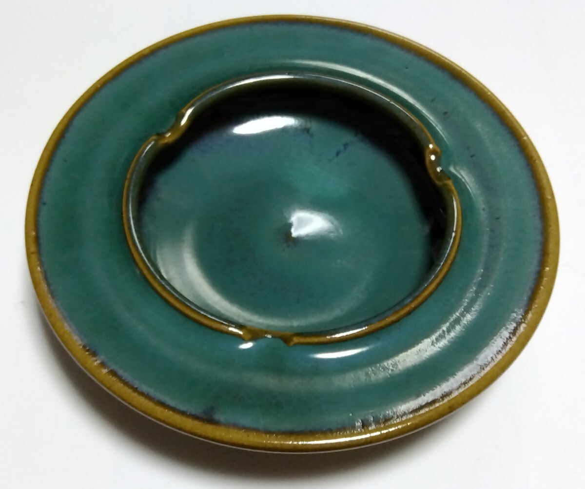 ◎緑釉 陶器 陶芸 灰皿(大) 経21cm 民藝 民芸品 拍卖