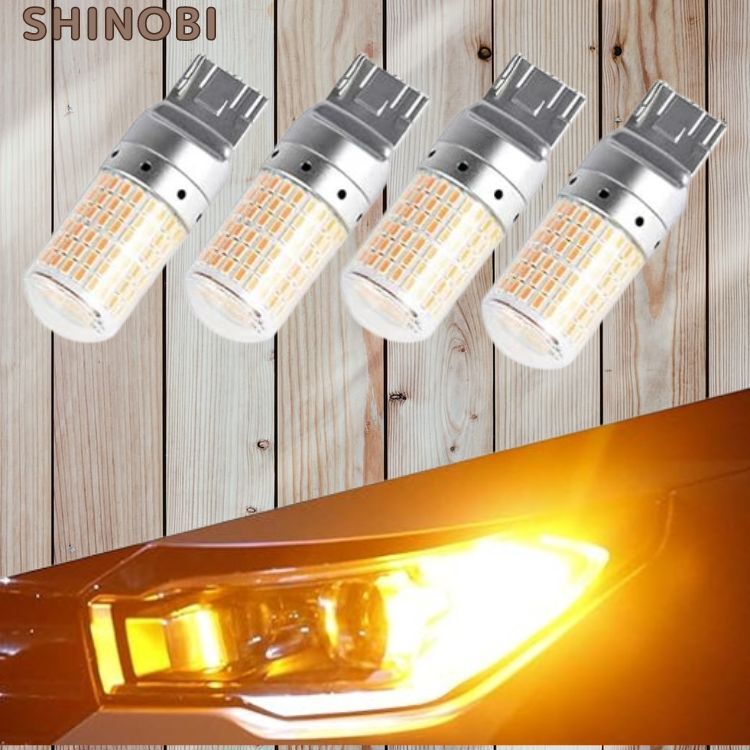 LED オレンジ ウインカー球 T20 シングル ハイフラ防止 キャンセラー 抵抗内蔵 7440 W21W WY21W ピンチ部違い 12V車用 超広角レンズ 4個入拍卖