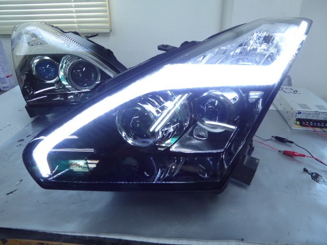 現物ライトお預かり加工 R35 GTRライト 前期から後期仕様 稲妻ポジション加工 ハイビームV36プロジェクター移植加工★拍卖