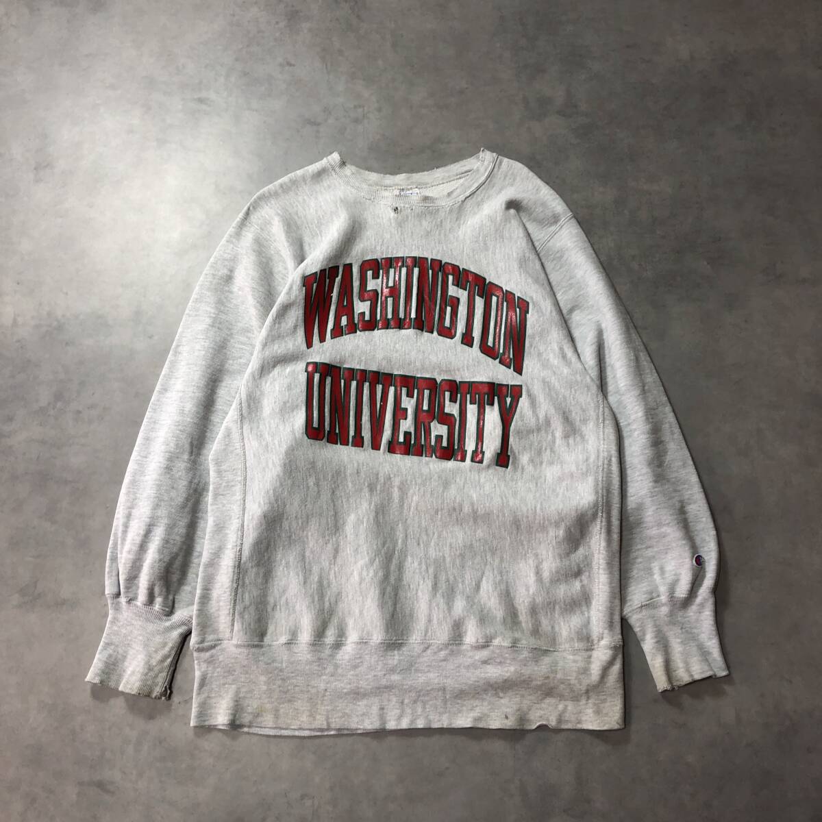 GQ3378◇Champion : 90's USA製 刺繍タグ リバースウィーブスウェット◇XL◇グレー カレッジロゴ チャンピオン拍卖