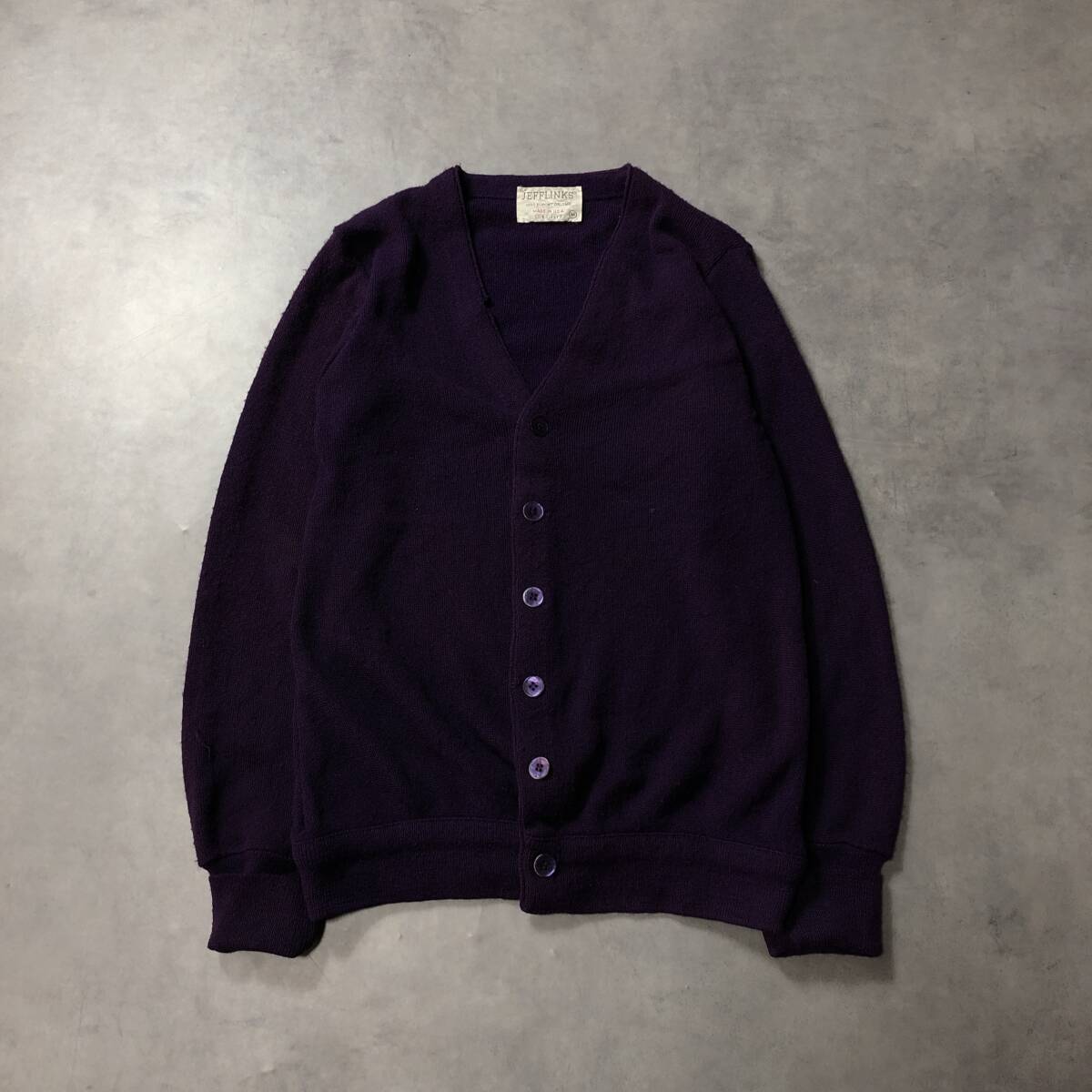 HQ179◇JEFFLINKS : 70's-80's USA製 ニットカーディガン◇M◇パープル系 ヴィンテージ 拍卖