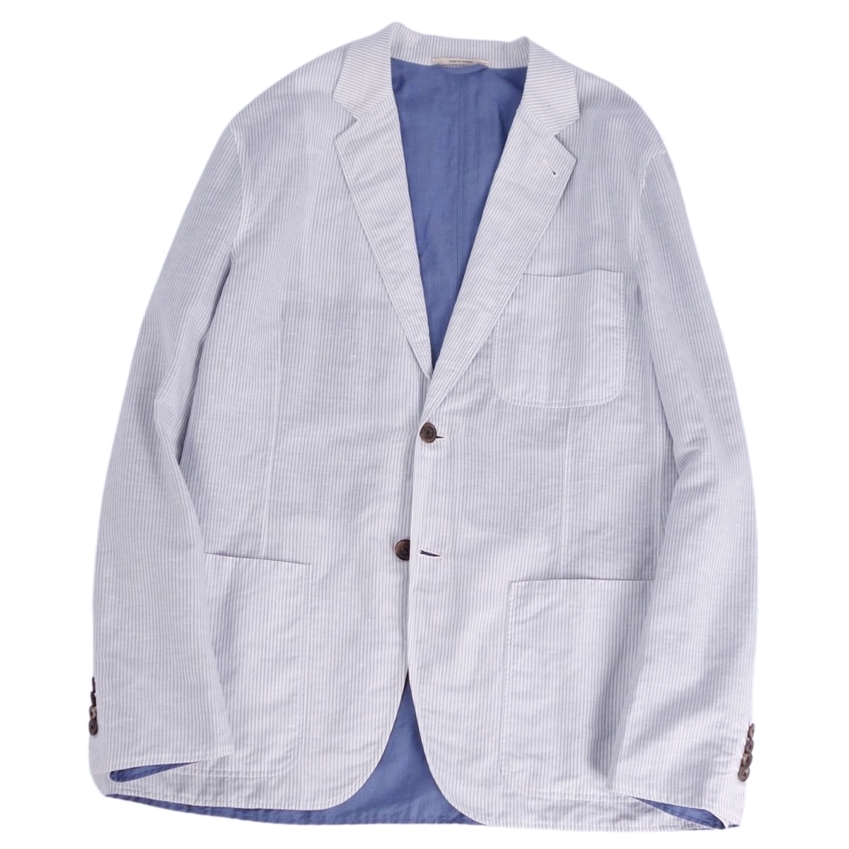 美品 エルメス HERMES ジャケット テーラード ストライプ リネン コットン アウター メンズ フランス製 52(L相当)ブルー ce09ms-rm10e33342拍卖