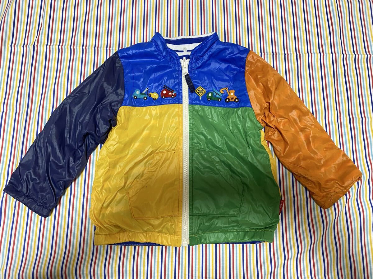 美品!ミキハウスmikihouse☆サイズ90☆ウインドブレーカー☆ジャケットリバーシブル☆アップリケ☆ブルーイエローグリーン☆ファミリア拍卖