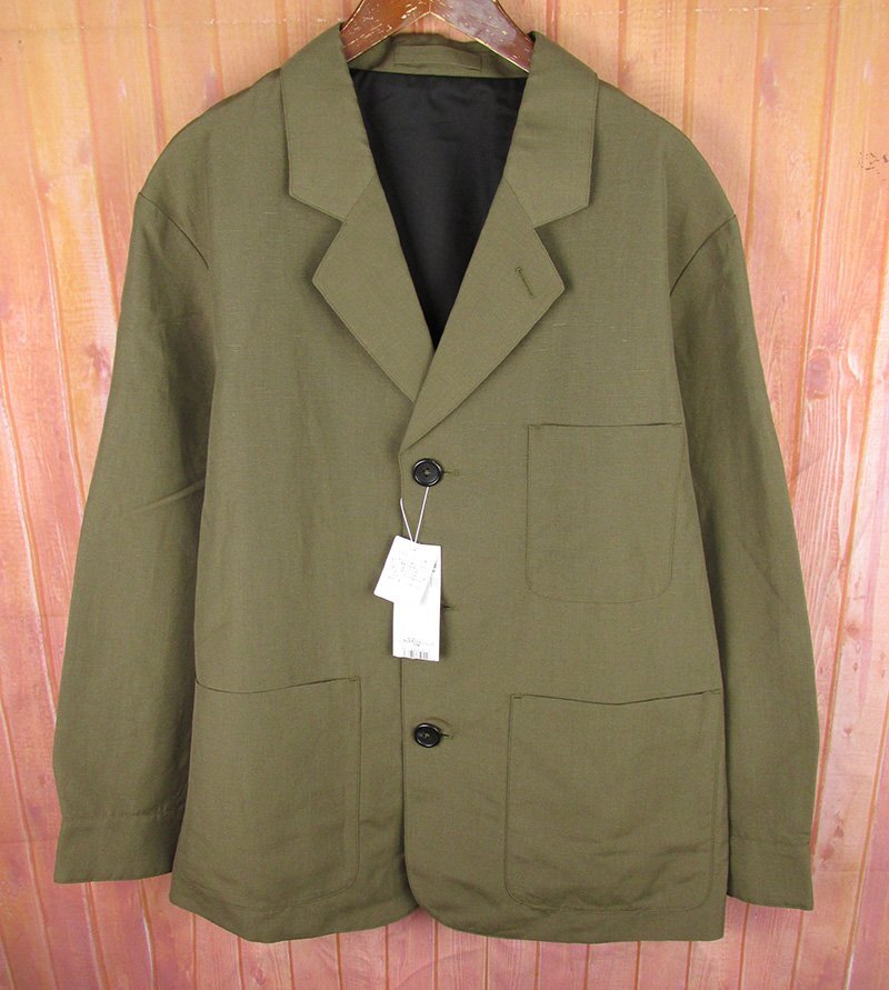 LAJ27364 MARGARET HOWELL マーガレットハウエル ウール リネン プレーン ウィーヴ 3つボタン テーラードジャケット カーキ L 未使用拍卖