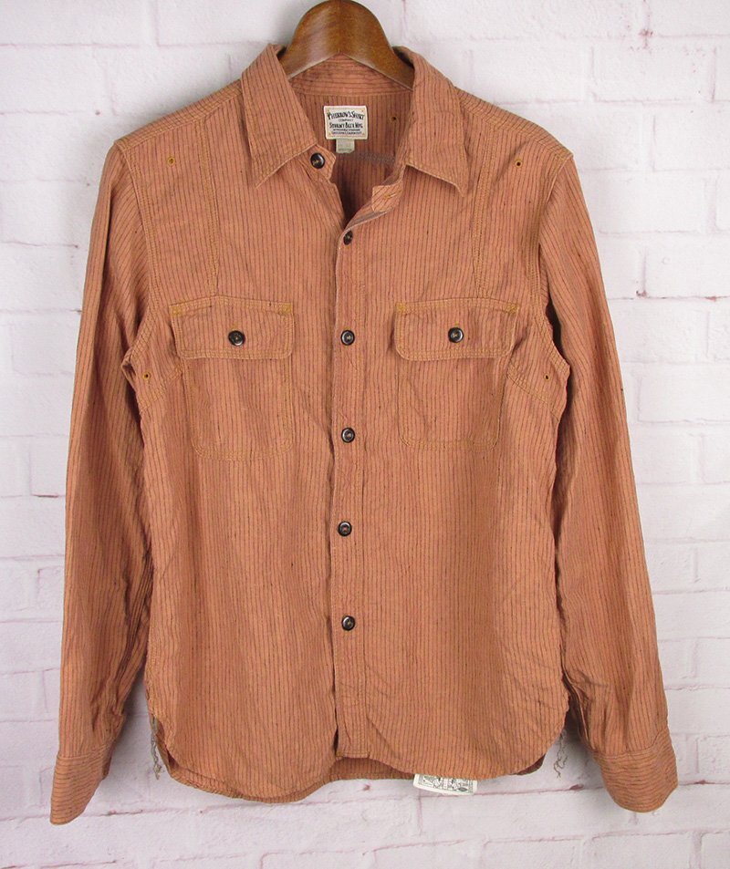 MAS9104 Pherrow's フェローズ リネン ストライプ ワークシャツ オレンジ系 15 MEDIUM拍卖