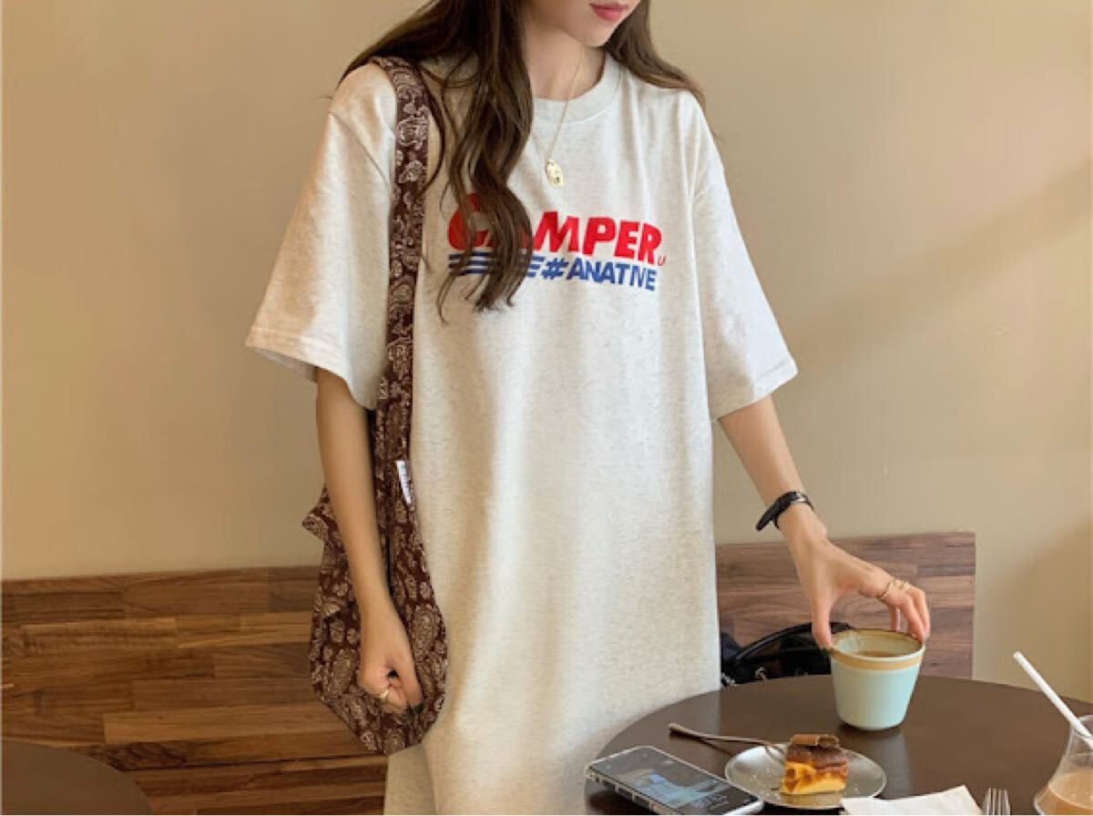 【新品傷なし】 ワンピース チュニック Tシャツ ロング丈 ホワイト Tシャツ 半袖Tシャツ拍卖