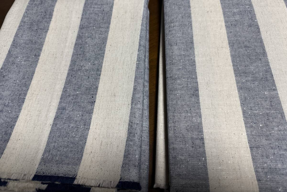 3.7m ムラ糸クロス 116×230+140cm 綿100% / 生地 はぎれ / インディゴ ボーダー 縞 拍卖