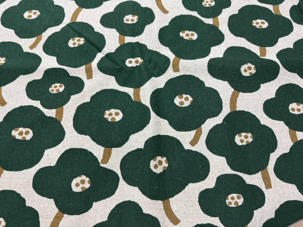 4m 綿麻キャンバス 110×400 グリーン系 フラワー / 生地 はぎれ 日本製 コットンリネン 綿80麻20 欧風拍卖