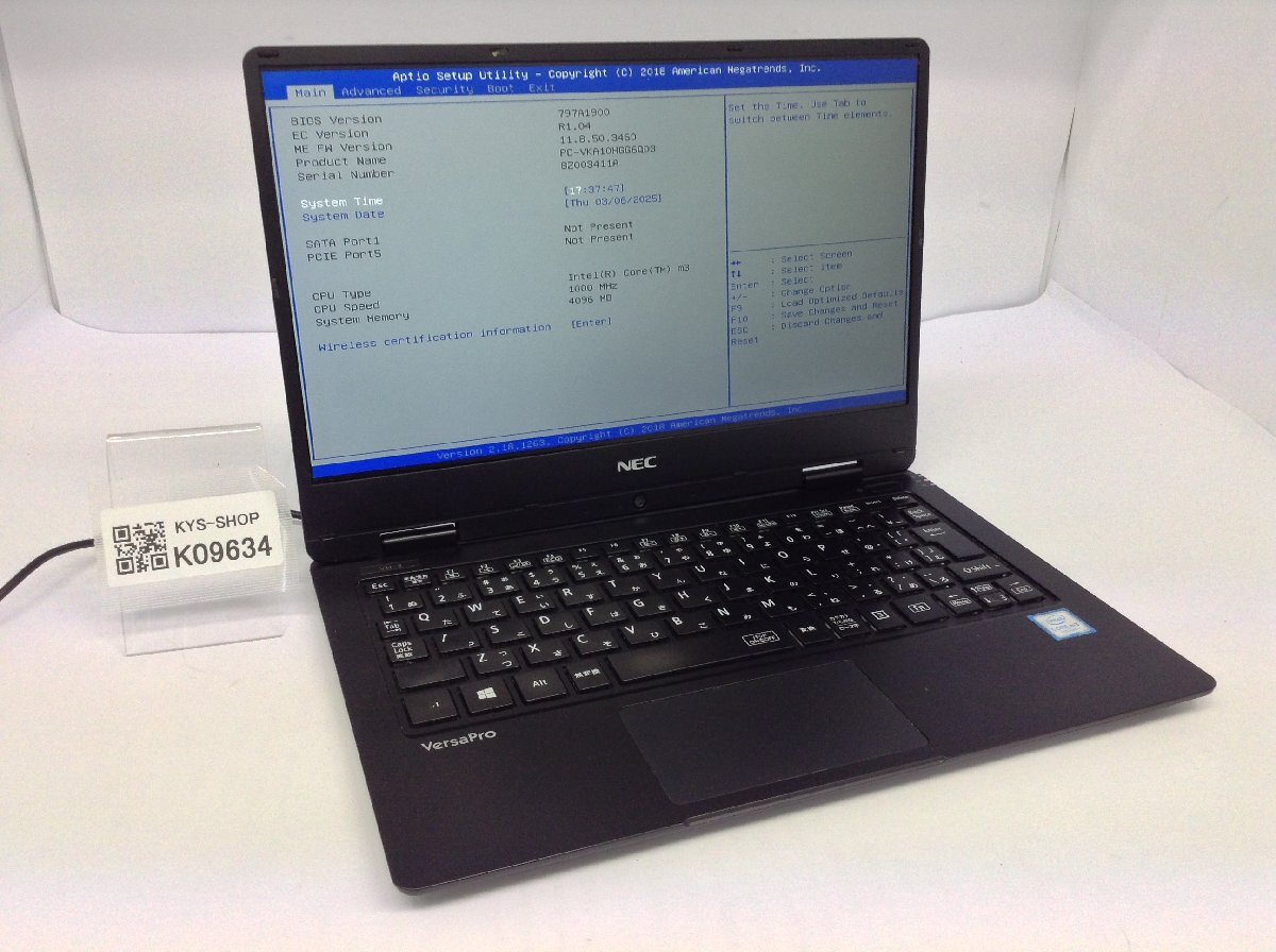 ジャンク/ NEC PC-VKA10HGG6QD3 Intel Core m3-7Y30 メモリ4.1GB ストレージ無し 【K09634】拍卖