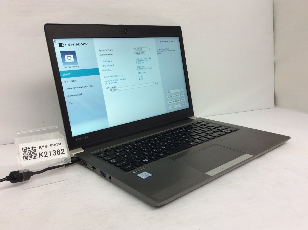 ジャンク/ TOSHIBA dynabook R63/DN PR6DNTC4447BD1 Intel Core i5-8250U メモリ8.19GB SSD256.06GB 【K21362】拍卖