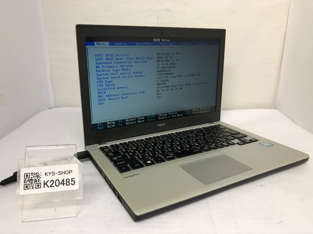 ジャンク/ NEC PC-VKL23BZG1 Intel Core i3-6100U メモリ4.1GB ストレージ無し 【K20485】拍卖