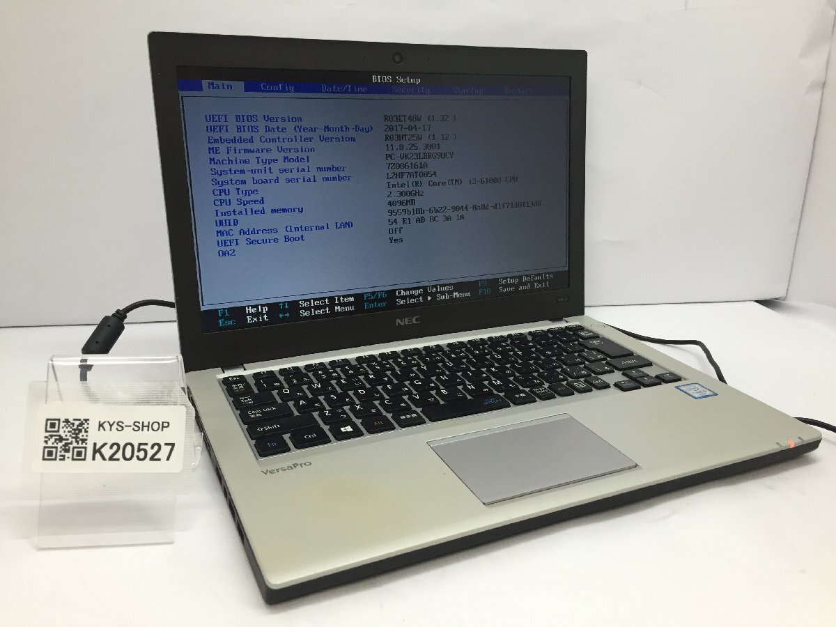 ジャンク/ NEC PC-VK23LBRG9UCY Intel Core i3-6100U メモリ4.1GB ストレージ無し 【K20527】拍卖