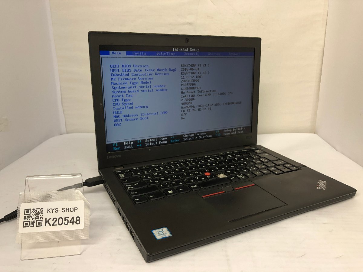 ジャンク/ LENOVO 20F5A13P00 ThinkPad X260 Intel Core i3-6100U メモリ4.1GB ストレージ無し 【K20548】拍卖