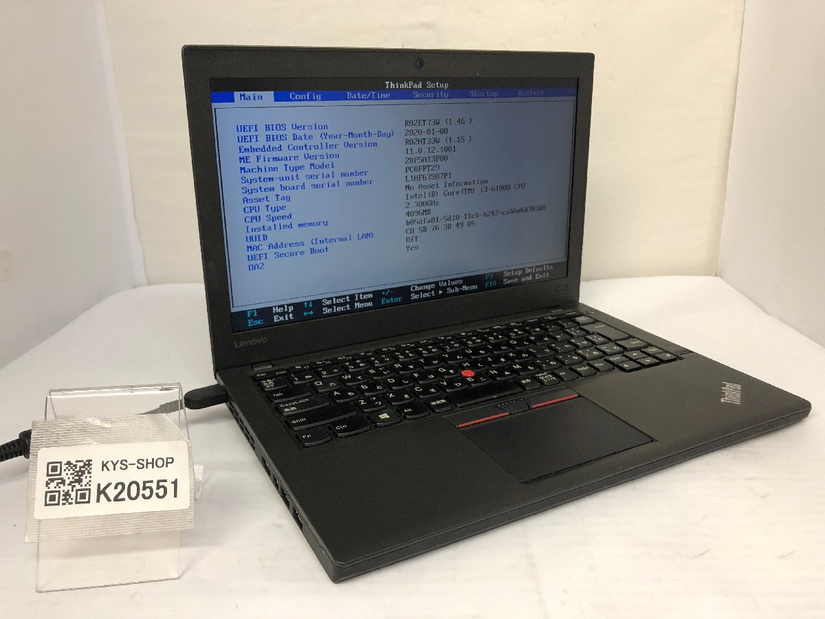 ジャンク/ LENOVO 20F5A13P00 ThinkPad X260 Intel Core i3-6100U メモリ4.1GB ストレージ無し 【K20551】拍卖