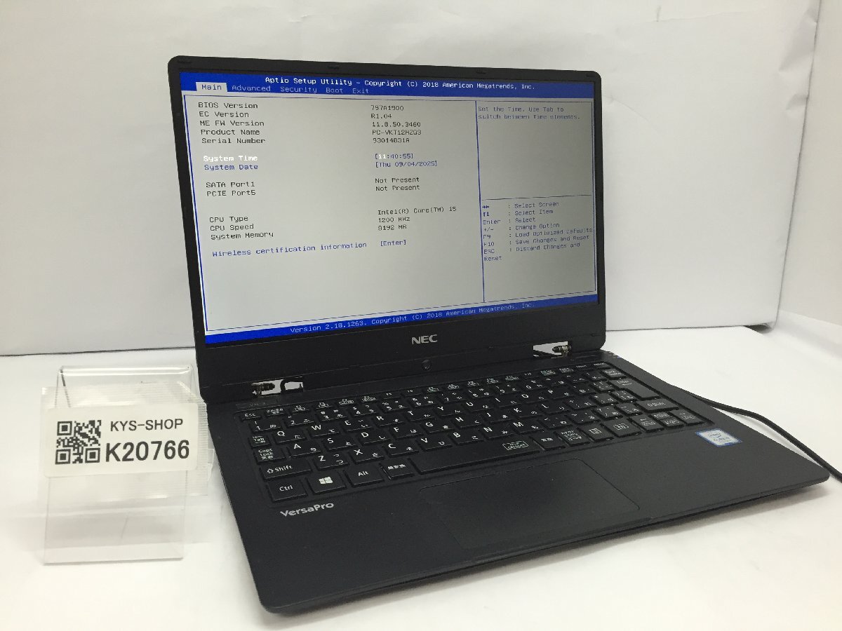 ジャンク/ NEC PC-VKT12HZG3 Intel Core i5-7Y54 メモリ8.19GB ストレージ無し 【K20766】拍卖