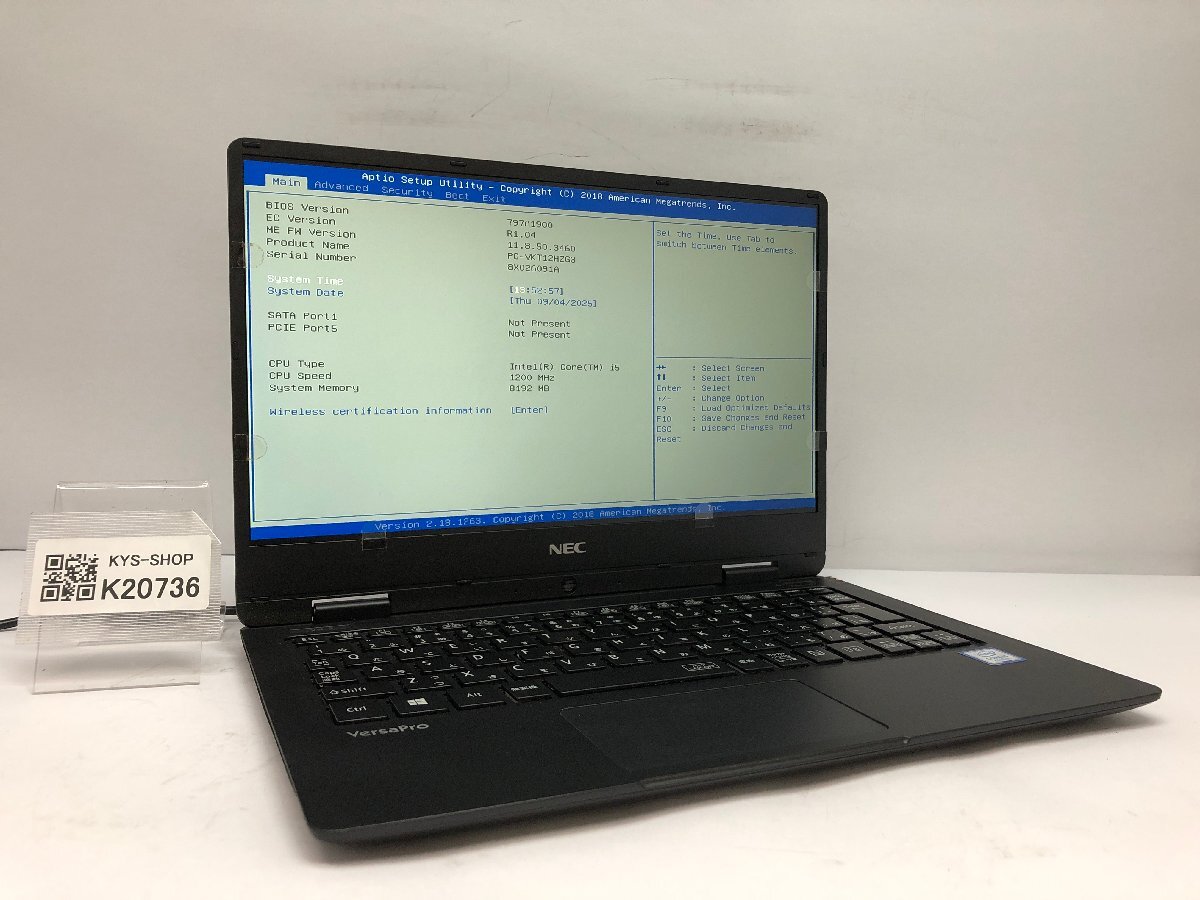 ジャンク/ NEC PC-VKT12HZG3 Intel Core i5-7Y54 メモリ8.19GB ストレージ無し 【K20736】拍卖